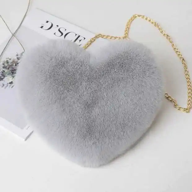 Love Bag New Valentine's Day Chain Plush Heart shaped Bag Female Diagonal Cross Bag Peach Heart shaped Love Small Bag Female