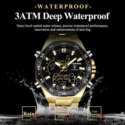 POEDAGAR Top Men Clock LED Luminous Waterproof Week Date Military Man Wristwatch Electronic Stainless Steel Quartz Men's Watches