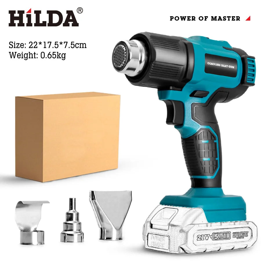 HIDLA 21V Handheld Hot Air Gun Temperature Rechargeable Cordless Two Styles For Makita Battery Electric Heating Gun With Nozzle