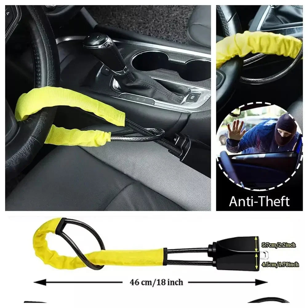Truck steering wheel lock Universal auto seat belt buckle lock rope Car 5mm thick braided steel cable anti-theft safety lock set