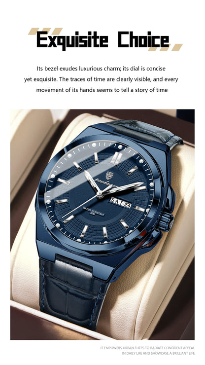 POEDAGAR Fashion Brand Man Wristwatch Waterproof Luminous Date Week Quartz Luxury Men's Watches Leather Business Men Watch Reloj