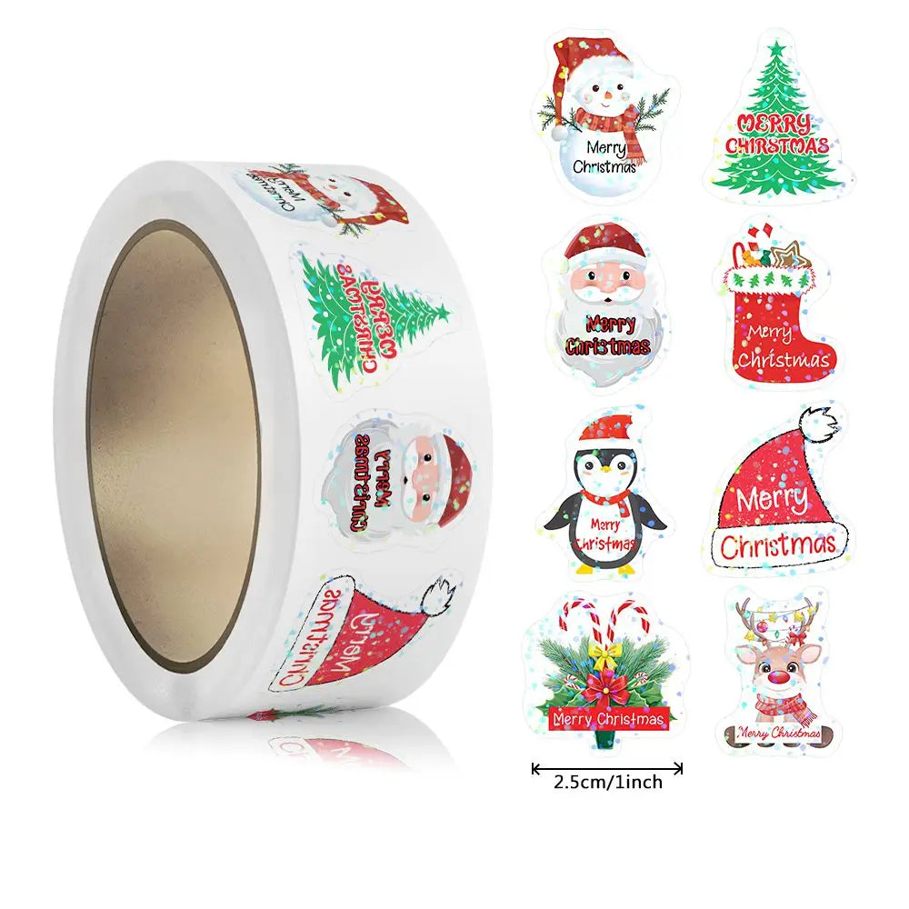 500pcs Laser Cartoon Christmas Stickers Christmas Gift Wrapping Label Sticker Reward Stickers Scrapbook Stationery,1"