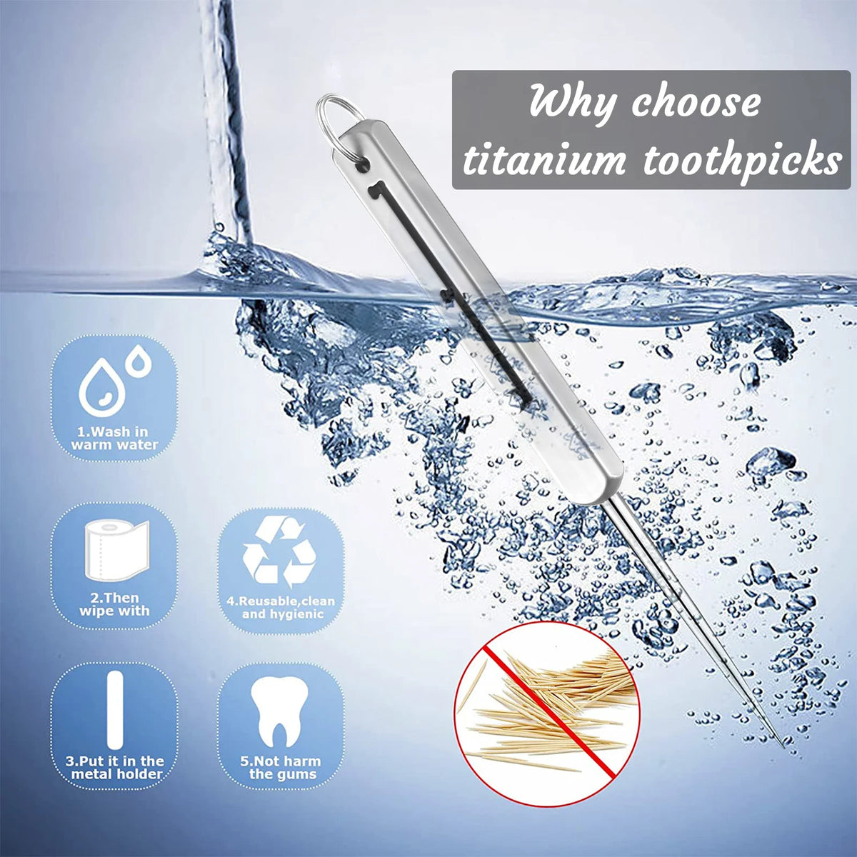 Portable Titanium Toothpicks Pocket Toothpick Metal Toothpick Holder Outdoor Picnic Camping Convenient High Quality Toothpick