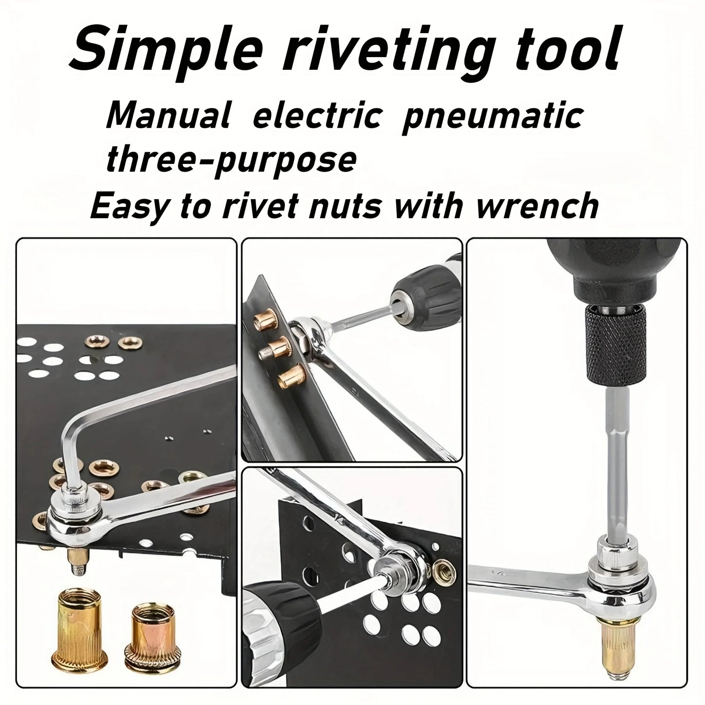 36pcs Heavy-Duty Rivet Nut Kit W/Tools (M3-M12) Zinc-Coated RH Threaded for Car Repair/Furniture/License Plate/Renovation