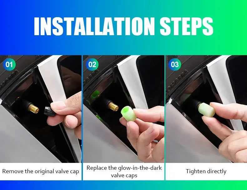 Luminous Car Tire Valve Cap Fluorescent Night Glowing Tire Decor Motorcycle Electric Bicycle Hub Valve Caps Car Accessories