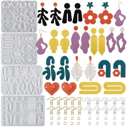 DIY Earrings Epoxy Resin Mold Set Geometric Pendants Necklaces Jewelry Making Silicone Craft Molds With Hooks Art Supplies