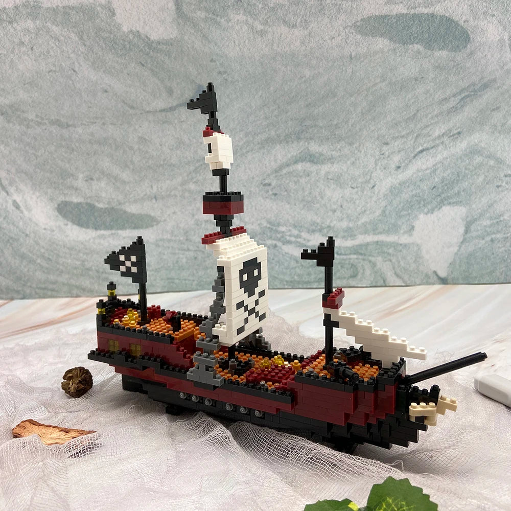 KNEW BUILT Ocean Pirate Ship Plastic 3D Model Building Blocks for Adults Boy Micro Mini Bricks Toys Kits Sailboat War Decoration