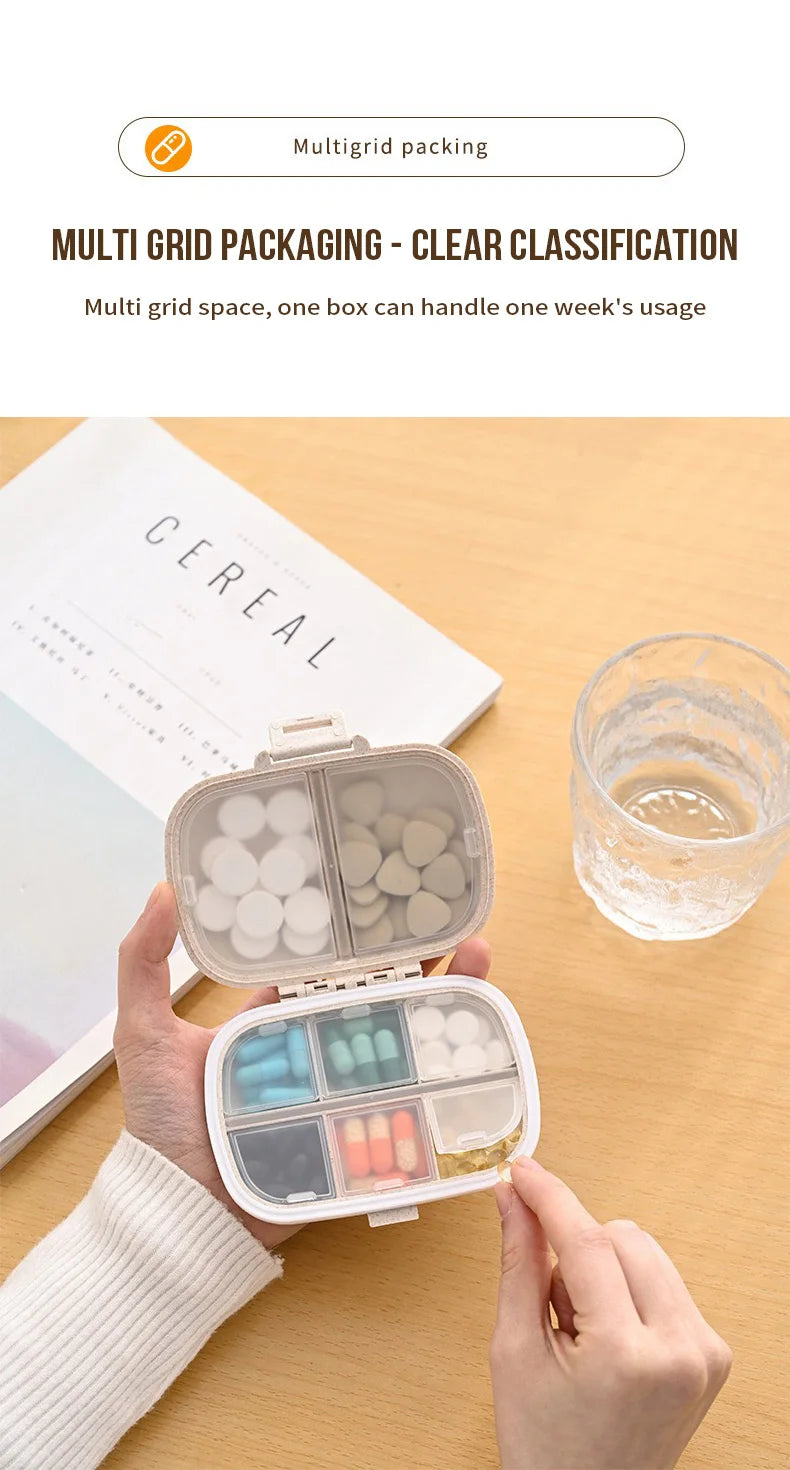 8 Grids Organizer Container For Tablets Travel Pill Box With Seal Ring Small Box For Tablets Wheat Straw Container For Medicines