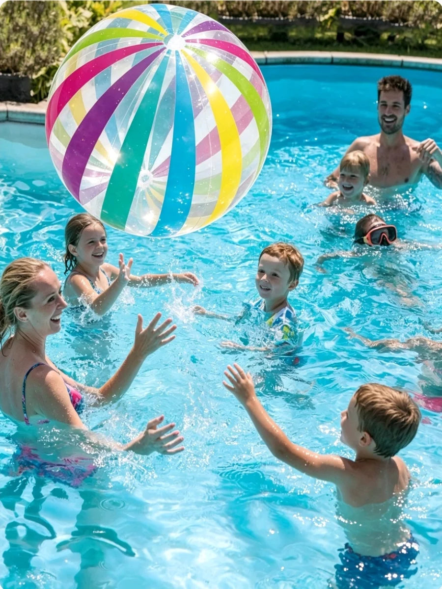 Colorful Striped Transparent Inflatable Beach Ball Thick PVC Pool Outdoor Party Water Play Inflatable Ball 1 Piece