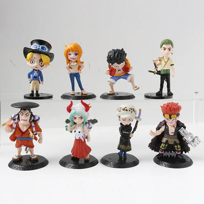8pcs/set ONE PIECE Luffy Zoro Ace Sabo Shanks Nami Yamato Law Action Figure Collection Anime Model Doll Toys Ornament