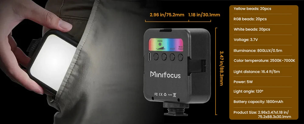 Pocket RGB Fill Light Portable LED Light Video Mini Fill Light For Camera Smartphone for GoPro Laptop Selfie Adjustable RGB Lamp