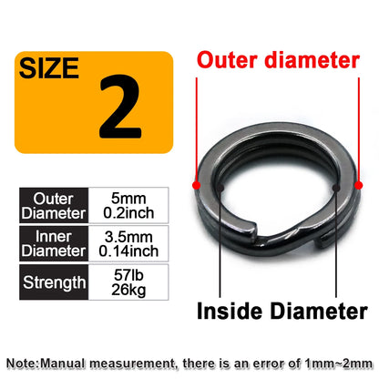 9KM 30Pcs Black Fishing Split Rings Stainless Steel Lure Rings Saltwater Terminal Tackles Connectors