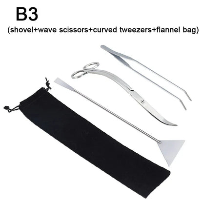 Aquarium Tools Set Scissor Tweezers Plants Wave Scissors Grass Stainless Cleaning Tools Fish Tank Shovels Aquarium Accessories