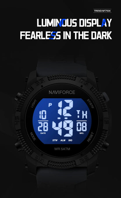 NAVIFORCE 7104 Sports Men's LCD Digital Leisure Date Week Alarm Clock Waterproof Silicone Strap Electronic Watch électronique