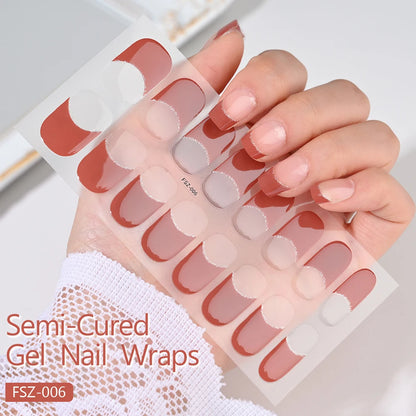 Semi Cured Wraps Fast Gel Nail Sticker Soild Nail Gel Wraps Adhesive Full Cover Gel Nail Decal UV Lamp Cured Manicure Decoration