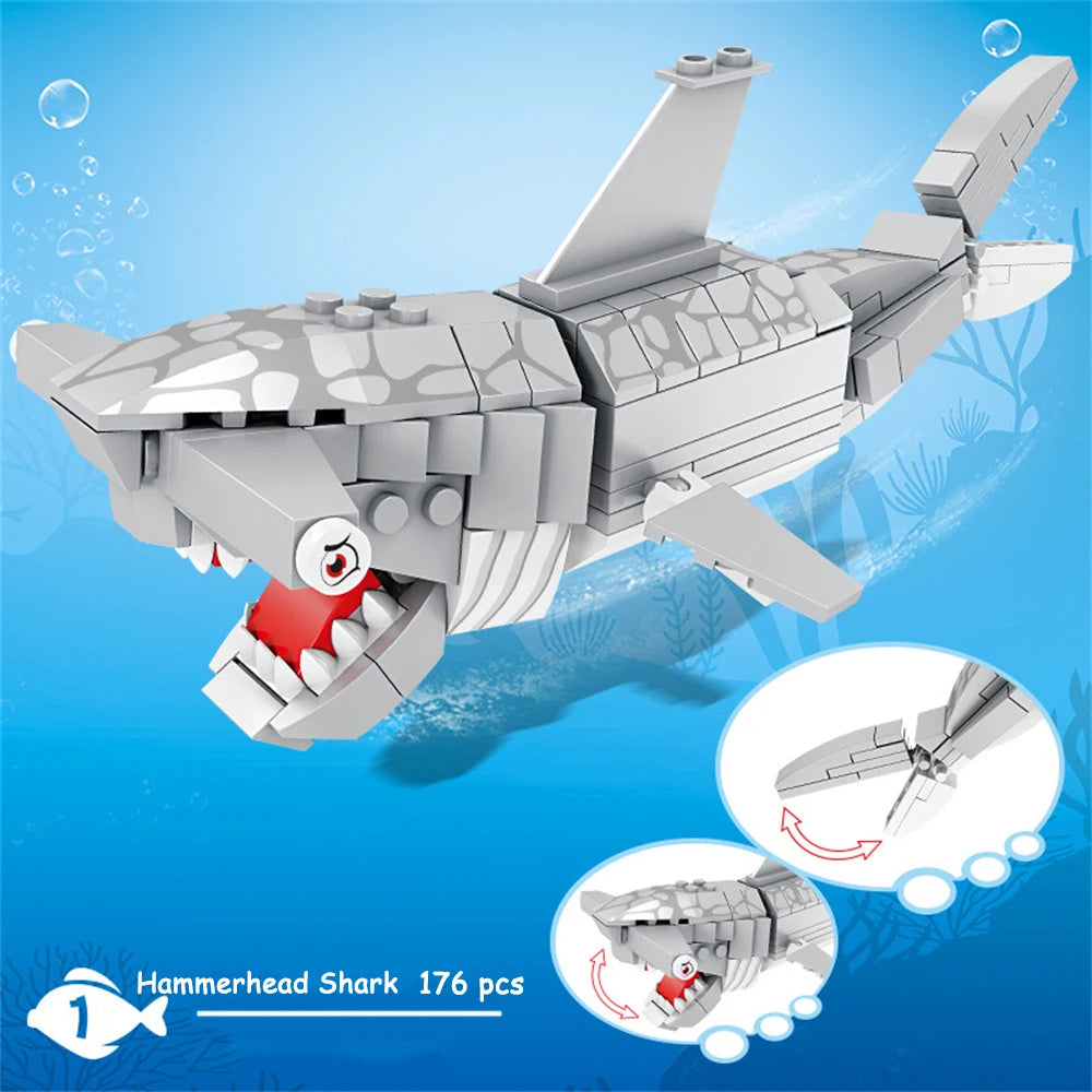 Knew Built Mantis Shrimp Ocean Animal Building Block Toy 199pcs Bricks, Includes 176pcs Shark, Ocpus Sea Creatures Gift for Kids