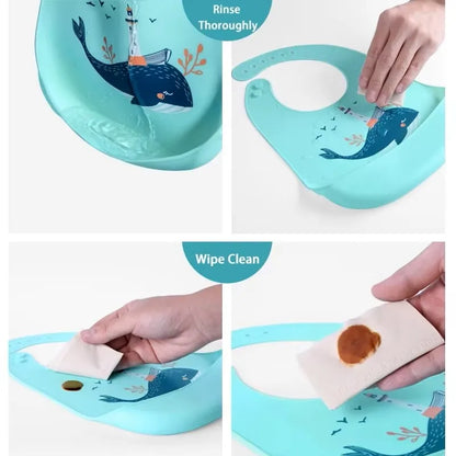 Silicone Bib Baby Feeding Stuff Waterproof Baby Bibs Baby Stuff Cute Solid Printed Kids Bib Girl Boy Adjustable Soft