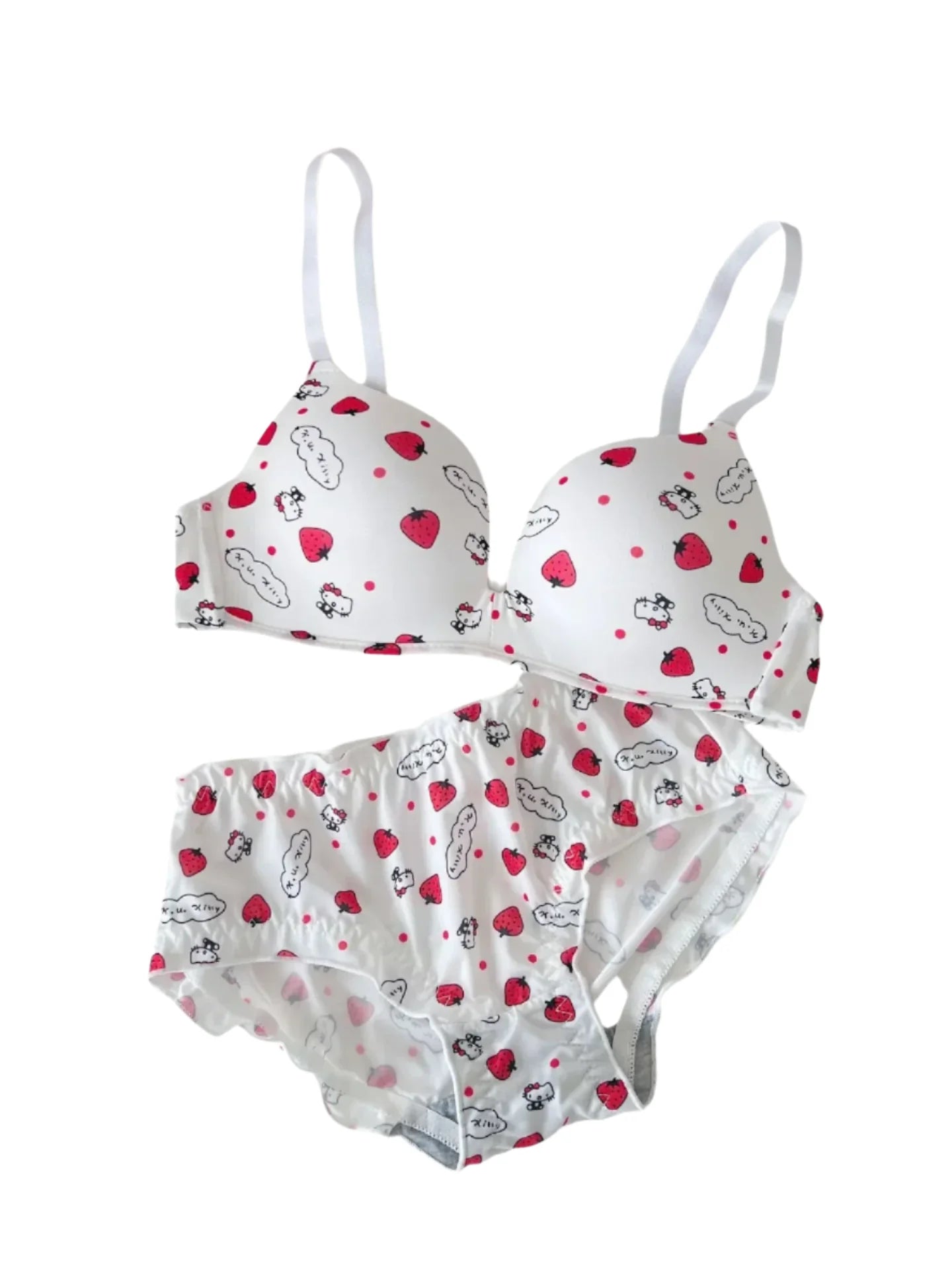 Hello Kitty Women’s Sexy Bra & Panty Set – No-Wire Push-Up Cartoon Lingerie, Breathable Gathered Underwear, Perfect Gift for Women