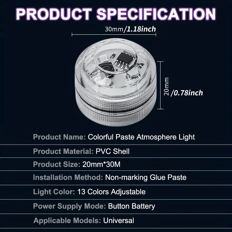 Wireless Adhesive LED Car Interior Ambient Light Remote Control Decoration Auto Roof Foot Atmosphere Lamp Bicycle Tail Light