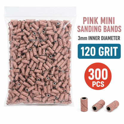 300Pcs 3mm Nail Drill Sanding Bands Set 120 180 240 Grit Mini E-File Sanding Sleeves Nail File for Manicure Pedicure Accessory
