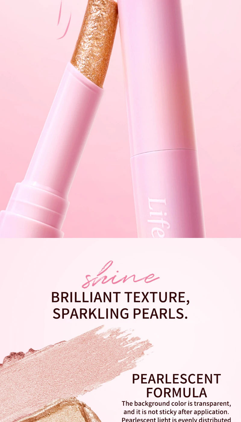 Water-Gloss Jelly Eyeshadow Stick Is a One-Swipe Makeup Highlight Eyeshadow Stick with Pearl Shimmer in Multiple Colors. Luminous Highlight Eyeshadow Stick Is a Two-Use Stick for Eyebrows. Waterproof Effect That Lasts Long an
