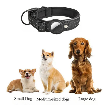 For AirTag Dog Collar Reflective Dog Collar Padded Collars AirTag Holder Case Adjustable Pet Collar for Small Medium Large Dogs