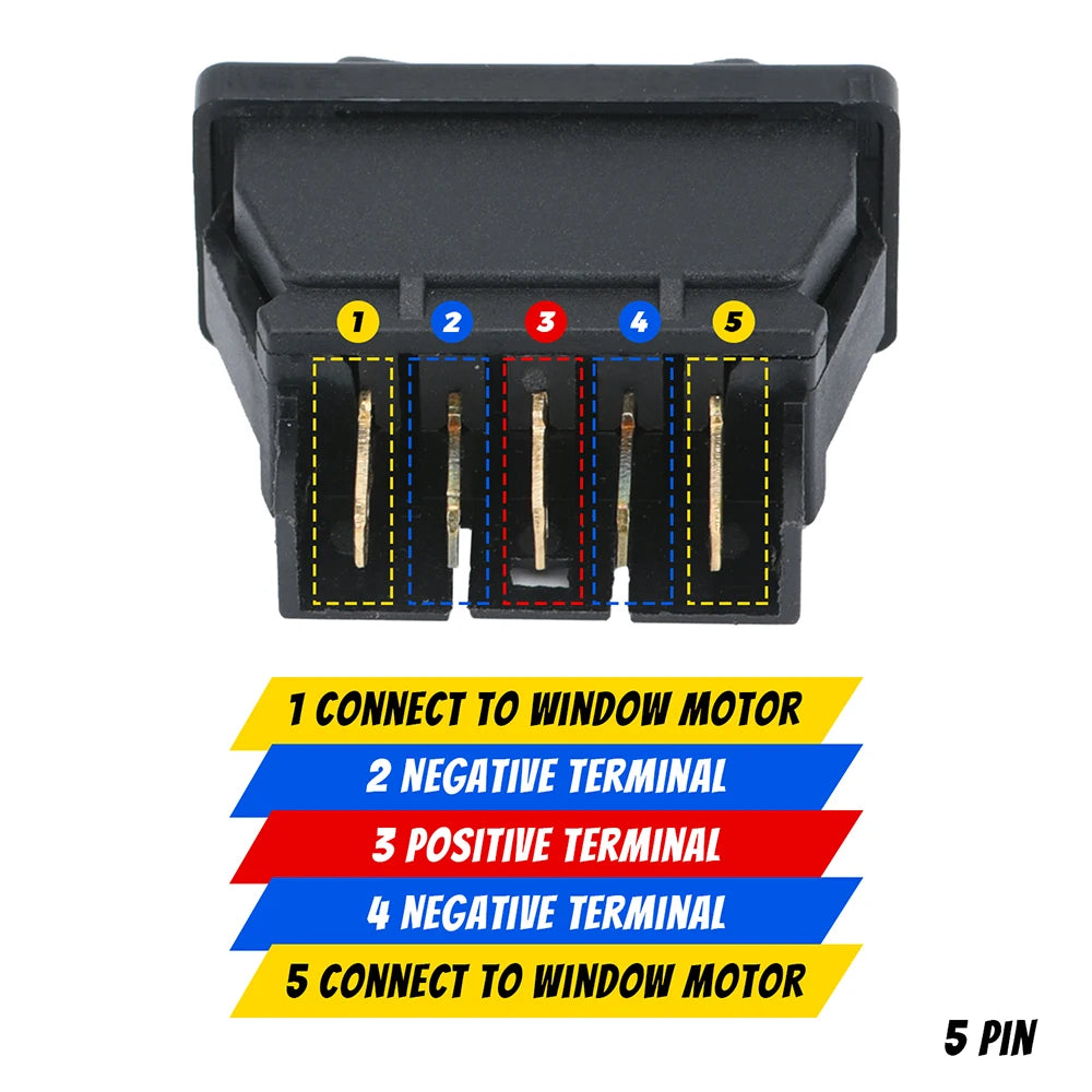 Universal Auto Car Power Window Switch Lifting Switch 5 Pin DC 12V 20A Blue/Red Light Color And Harness