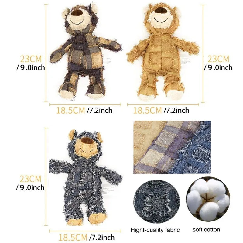 Dog Companion for Chewers Indestructible Bear Toy Resistant Squeaky Dog Toys Heavy Chewers Stuffed Plush Dog Toys for Aggressive
