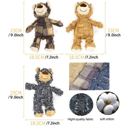 Dog Companion for Chewers Indestructible Bear Toy Resistant Squeaky Dog Toys Heavy Chewers Stuffed Plush Dog Toys for Aggressive