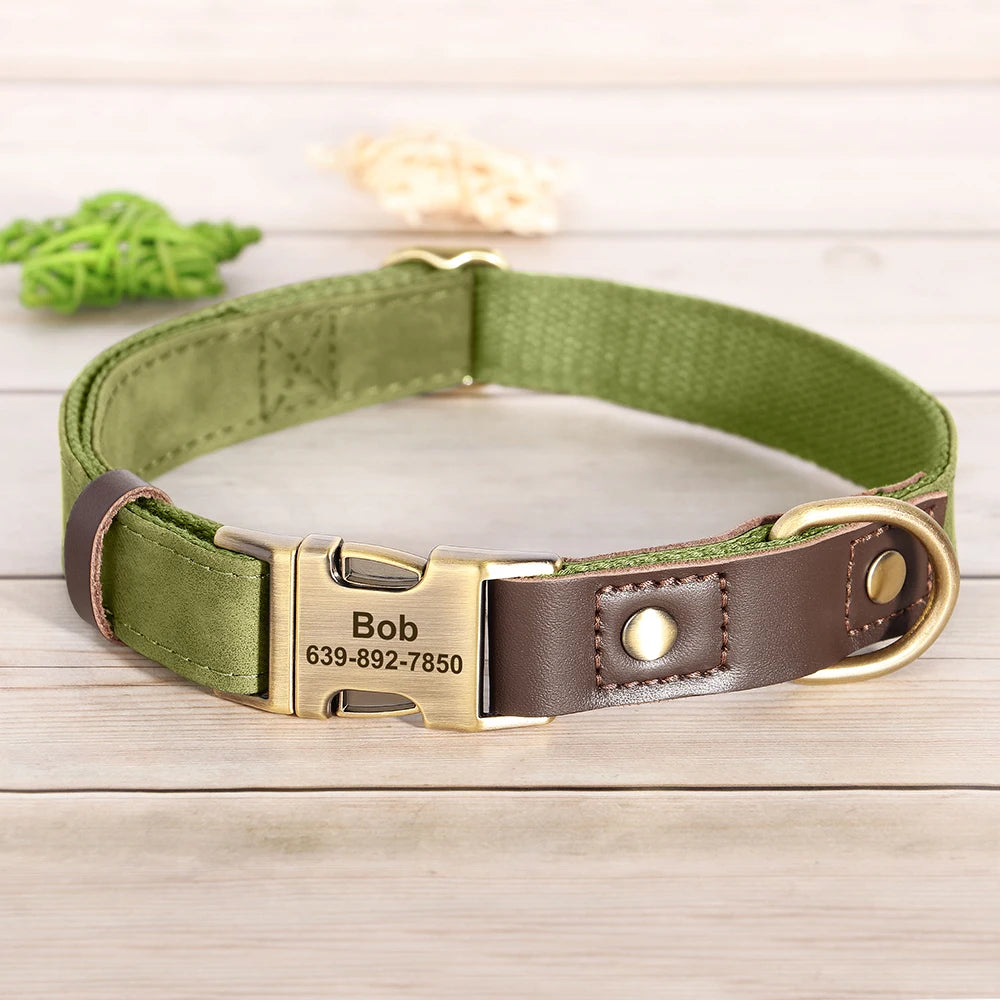 Customized Dog Collar Durable PU Leather Dog Collars Engraved Pet ID Necklace With Metal Buckle for Small Medium Large Dogs Pug