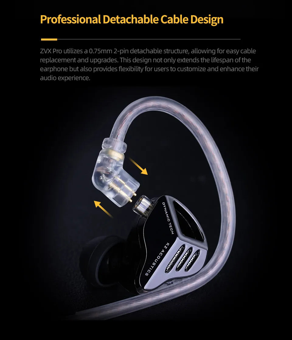 KZ ZVX PRO Dynamic In Ear Earphones HIFI Bass Earbuds Metal Monitor Headphones Sport Noise Cancelling Music Headsets