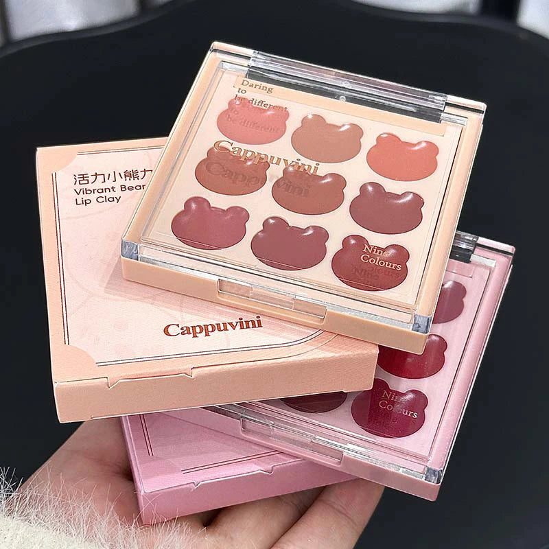 Cappuvini 9 Colors Velvet Lip Mousse - Matte & Natural Finish, Long-Lasting Non-Drying, Cute Bear Design for Youthful Look,