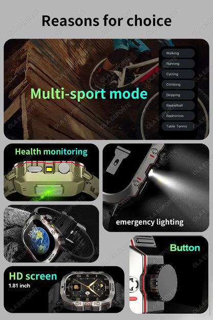 2025 Military Smartwatch GPS Men Flashlight Waterproof Outdoor Sports Tracker HD Bluetooth Calls Smart Watch New For Android IOS