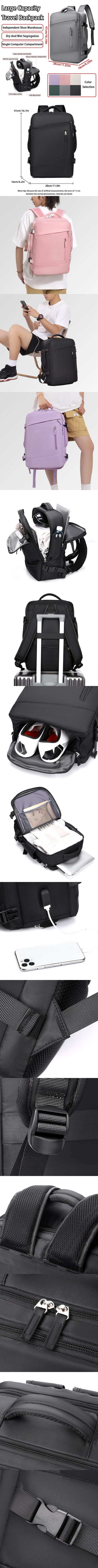 Large-capacity Oxford Travel Backpack, Men's And Women's Simple Leisure Backpack, Independent Shoe Compartment, Usb Interface