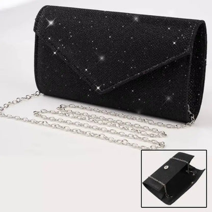 Women Envelope Evening Bag Glitter Ladies Chain Shoulder Bags Shiny Silver Long Purse Female Wedding Party Clutches Mini Handbag