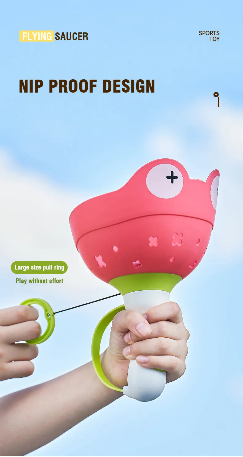 Flying Saucer Disc Launcher Kids Flying Toys Pull String UFO Throw Catch Outdoor Sport Propeller Children Toys Gift For Boy Girl