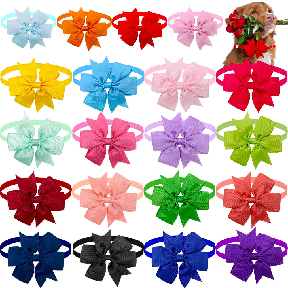 50pcs  Dog Bowtie Dot Solid Bow Tie Collar For Small Dogs  For Dog DIY Bowties Necktie Pet Grooming Accessories For Small Dogs