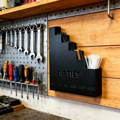 Heavy Duty 3D Printed Wall Mount Zip Tie Organizer, Multi-Size Cable Tie Storage Dispenser for Garage Workshop