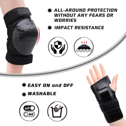 Kids/Adults Knee Elbow Pads Wrist Guards, Protective Gear Set for Roller Skates, Cycling, BMX, Skateboard, Scooter Riding Sports