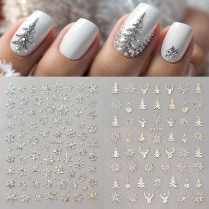 2pc Holographic Christmas Nail Art Stickers Iridescent Laser Snowflake Deer Tree Winter Slider Decals New Year Manicure Supplies