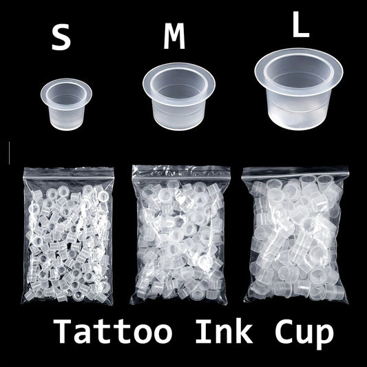 CJMIO 100/1000pcs Disposable Microblading Tattoo Ink Cups S M L Plastic Permanent Makeup Pigment Clear Holder Container Cap