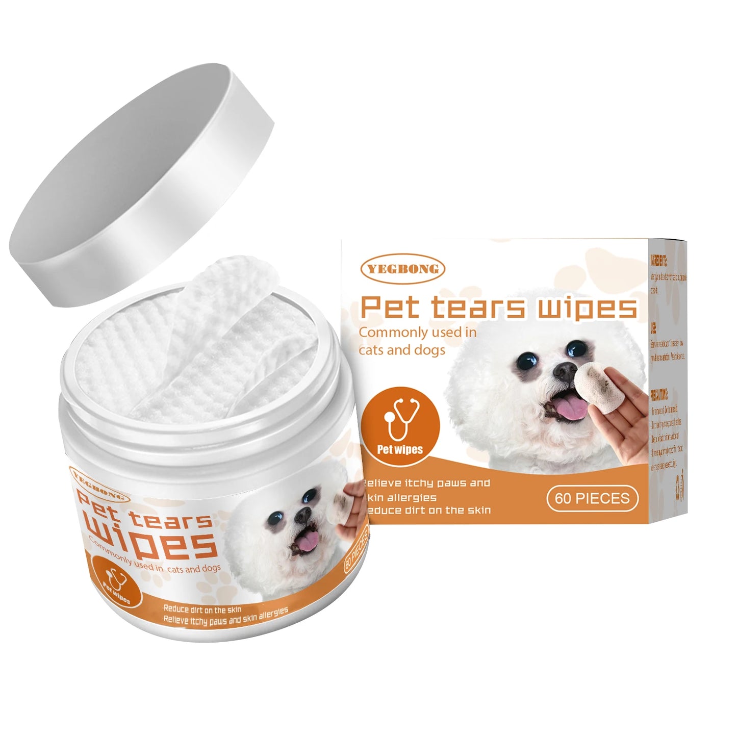 YEGBONG Pet Eye Wipe for Cats Dogs Remove Tear Marks Stain Cleaning Relieve Discomfort Deodorizing Eye Grooming Pets Wet Tissues