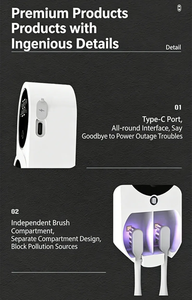 Mini Portable Rechargeable Travel Toothbrush Sterilizer Induction Switch with Charge Display Toothbrush Sterilizer Case