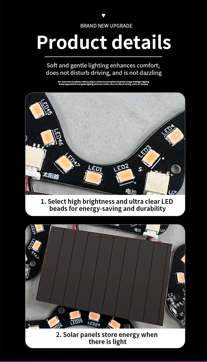 Universal Solar Atmosphere Light Heart-shaped Dynamic Gradient LED Fit Car Interior Ambient Light Decoration Accessory RGB