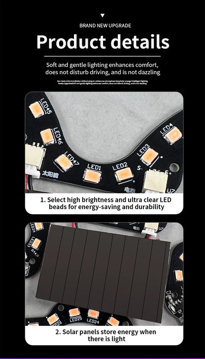Universal Solar Atmosphere Light Heart-shaped Dynamic Gradient LED Fit Car Interior Ambient Light Decoration Accessory RGB