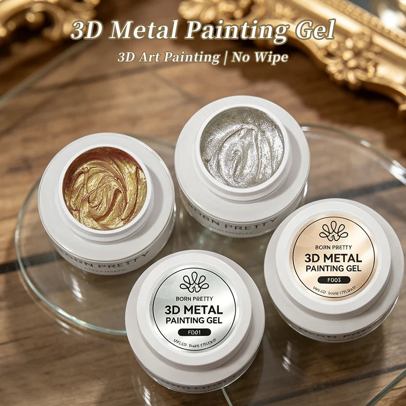 BORN PRETTY 5ml 3D Metal Painting Gel Embossed Nail Gel Polish Plaster Texture Drawing Carving Gel Nail Art Manicure Supplies