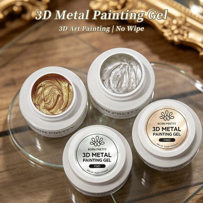 BORN PRETTY 5ml 3D Metal Painting Gel Embossed Nail Gel Polish Plaster Texture Drawing Carving Gel Nail Art Manicure Supplies