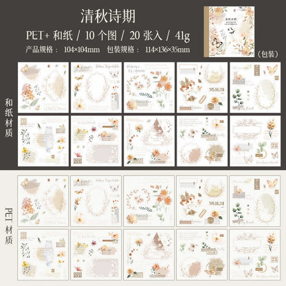 Yoofun 20pcs/lot PET + Washi Paper Aesthetic Flower Stickers Gift Card Journal Scrapbooking Diary Decoration Stationery Labels