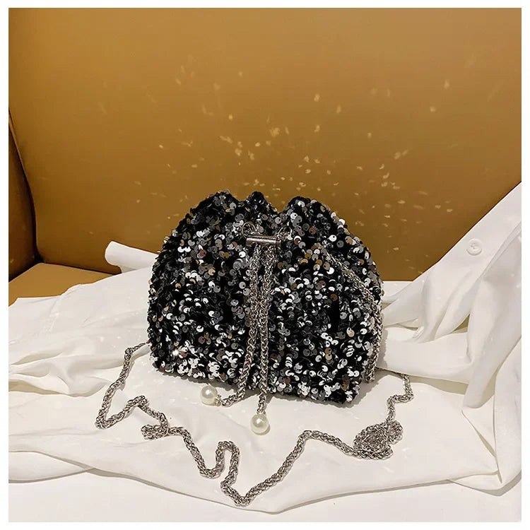 Crossbody Bags Sequin Women's New Korean Bucket Bag Bright Eyes Style Fashion Crossbody Dinner Single Shoulder Bags