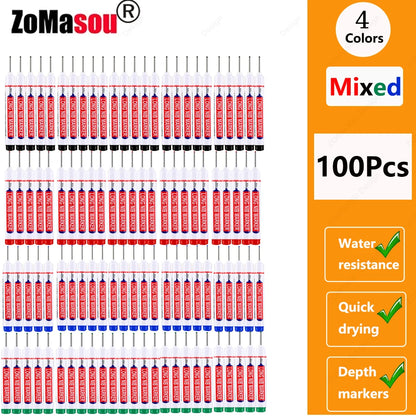 1-100Pcs 2cm Waterproof Long Head Markers Deep Hole Marker Pen for Metal Carpenter Red/Black/Blue/Green Ink Woodworking Tools